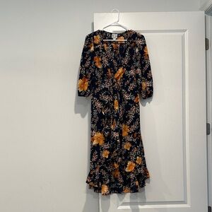 Francesca's Collections Navy Dress with Orange Floral Design